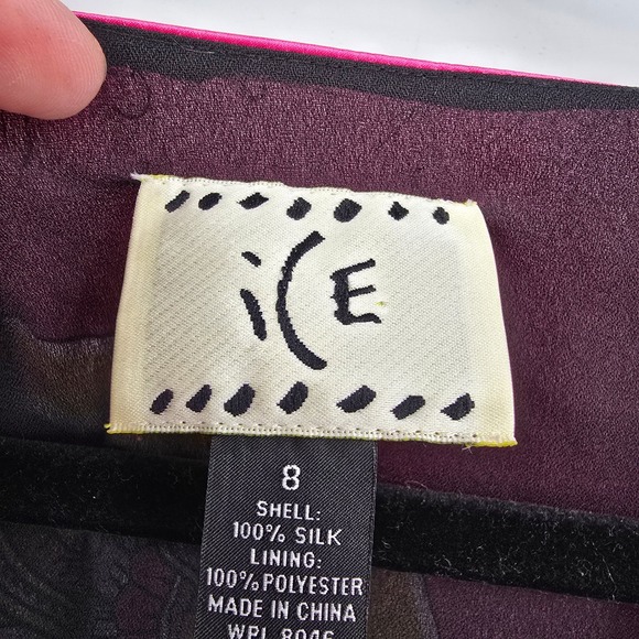 ICE Silk Paisley Print V Neck Sleeveless Midi‎ Dress Women's Size 8 Pink Black - Picture 4 of 9